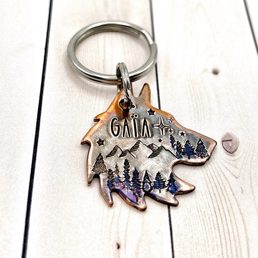Personalized Dog Tag, Wolf Head Dog Tag
