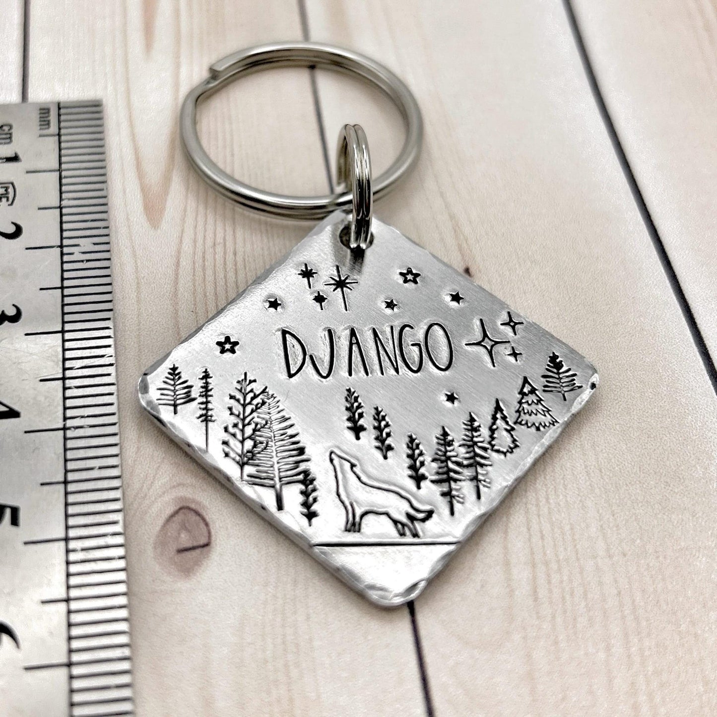 Personalized Dog Tag, Dog Tag with Wolf, Mountain and Forest